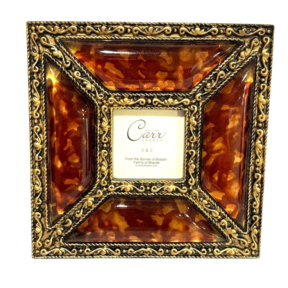 Carr photo frame unique free standing small square faux tortoise & ornate gold